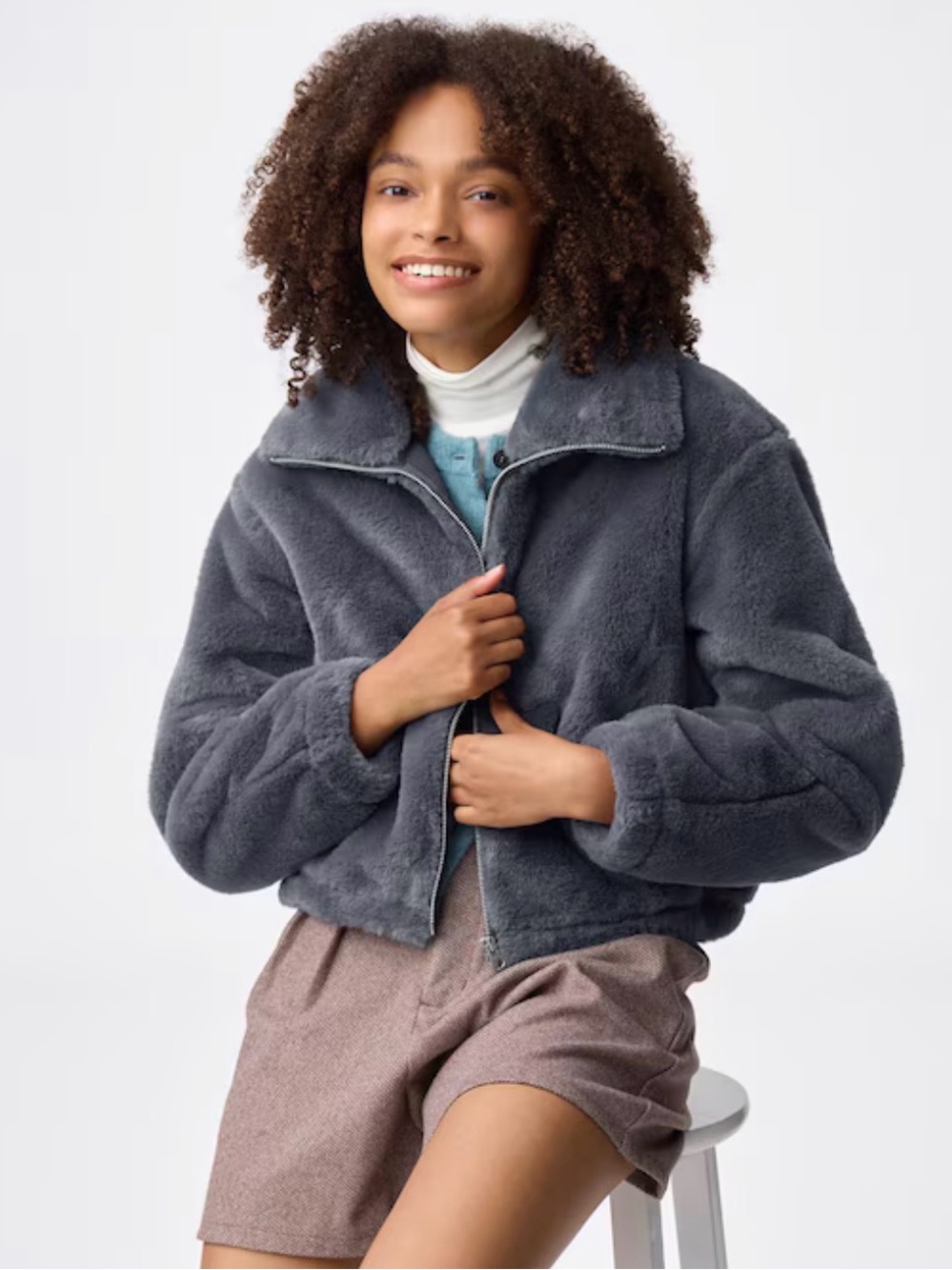 GU - Plush Faux-Fur Zip Jacket - Charcoal Gray